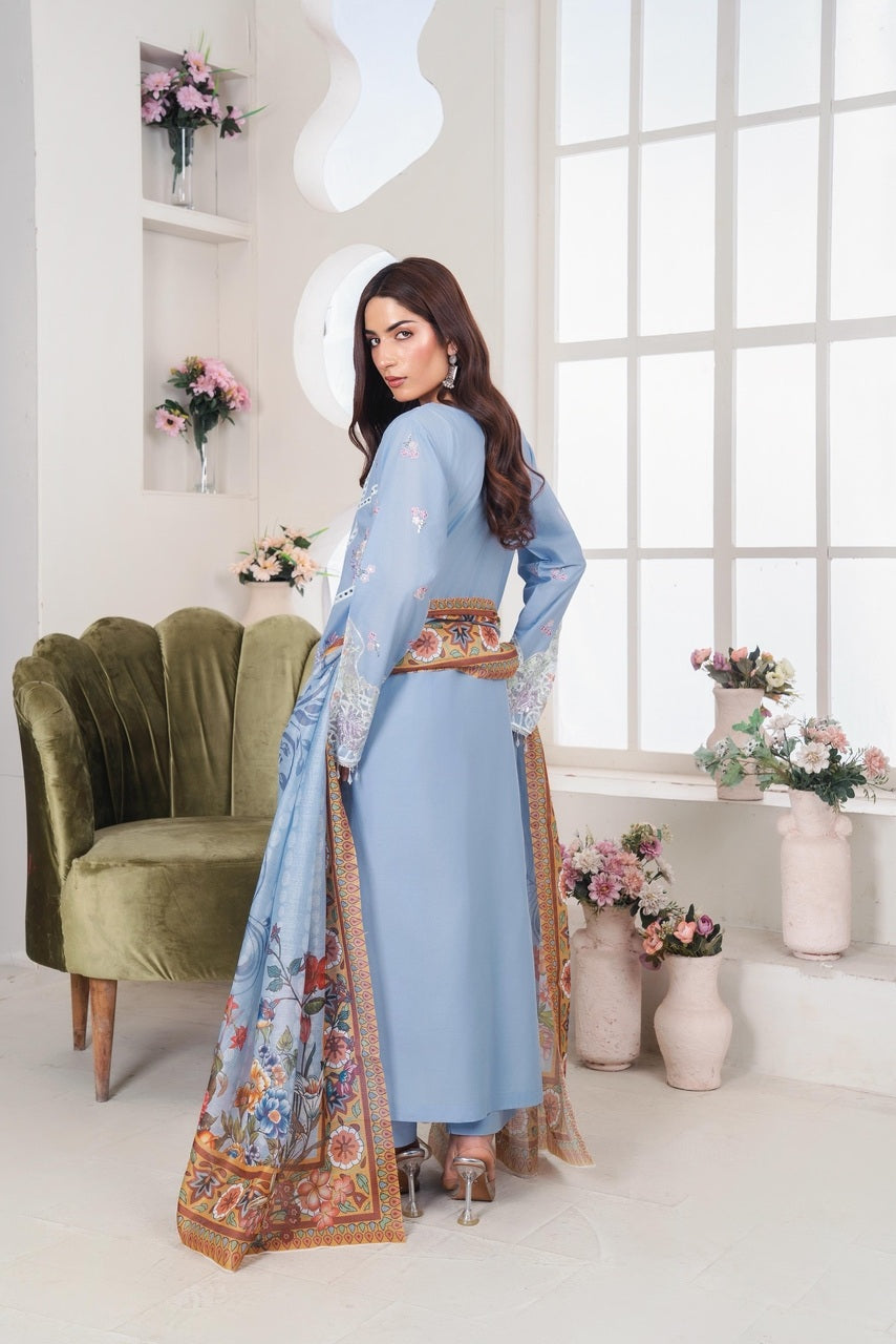 ZS-128 (3PC Stitched Embroidered ) Zeen Store