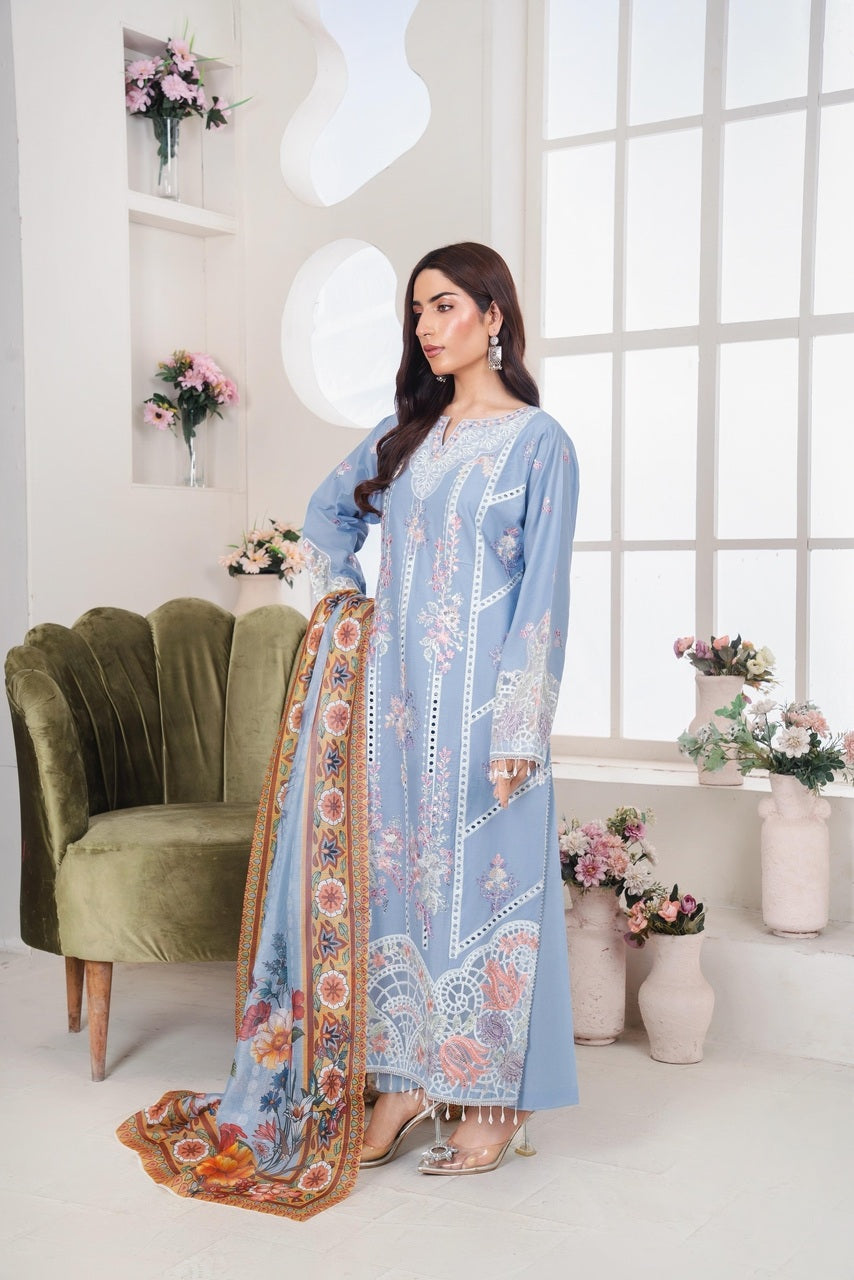 ZS-128 (3PC Stitched Embroidered ) Zeen Store