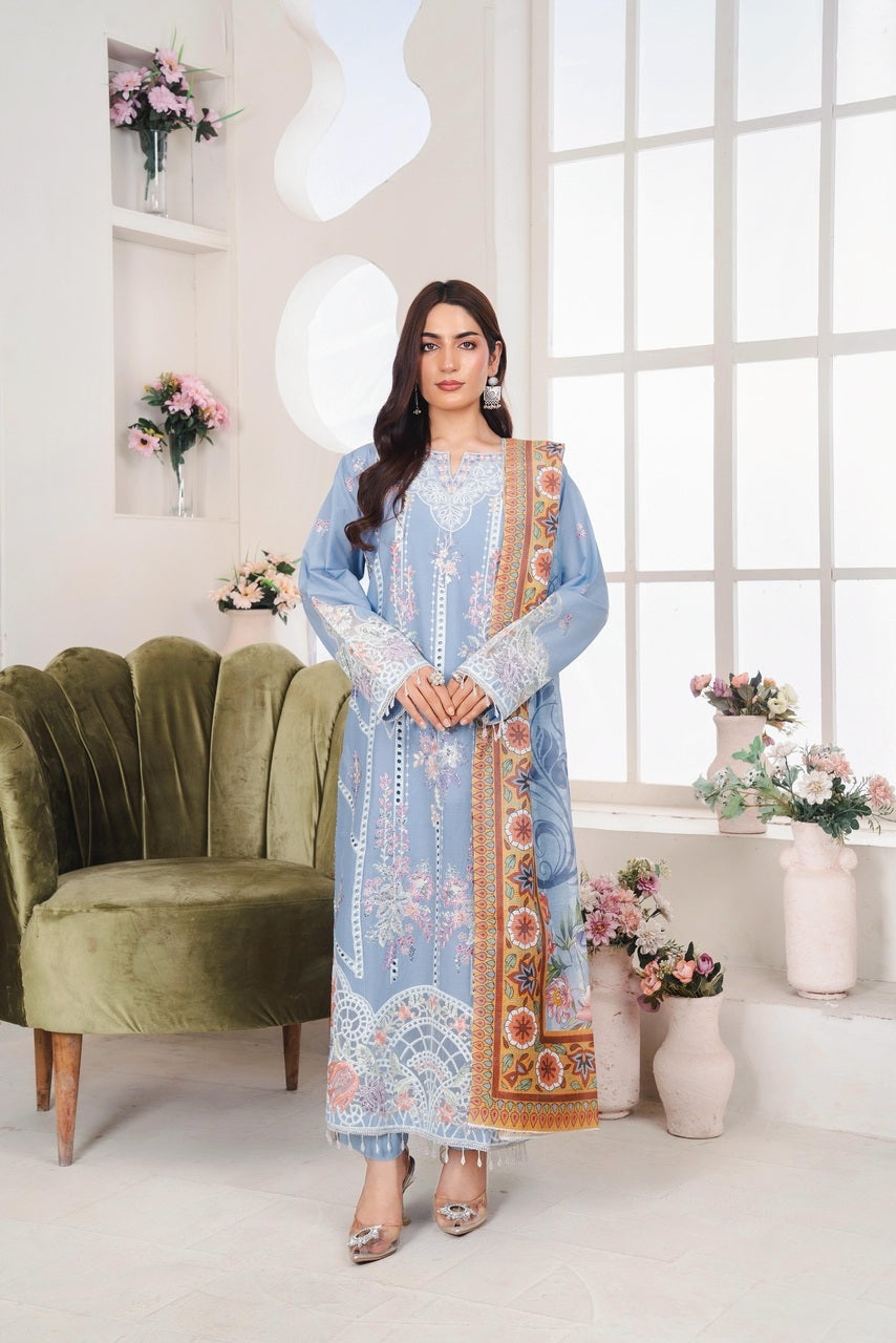 ZS-128 (3PC Stitched Embroidered ) Zeen Store